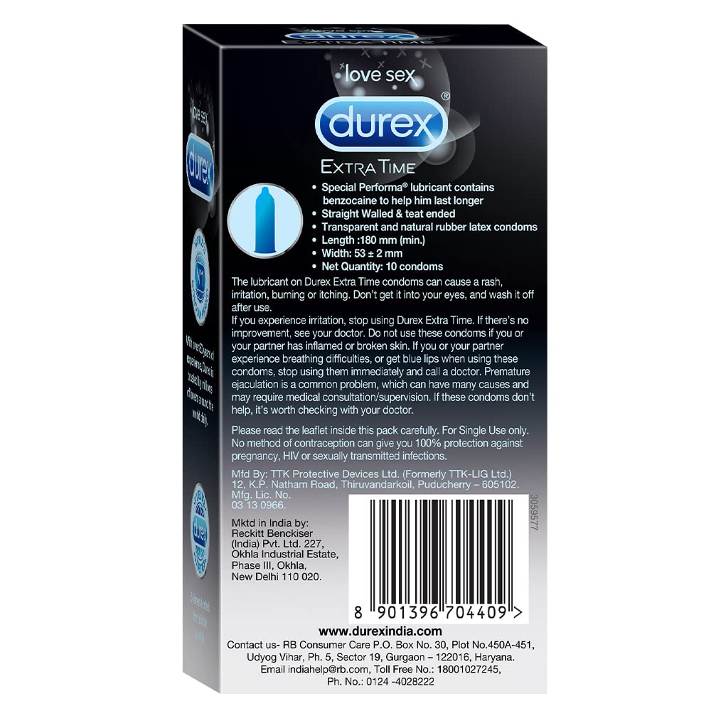 Durex/ Extra Time Condoms(10 N) - for Longer Lasting Pleasure
