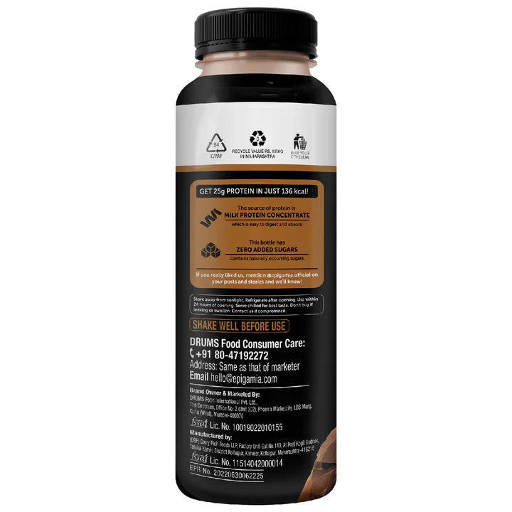 Epigamia/ Turbo 25gm Protein Milkshake - Chocolate(250ml) Zero Added Sugar