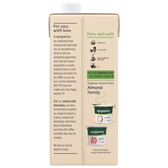 Epigamia/ Almond Beverage Unsweetened Milk/ Dairy Free(1ltr)