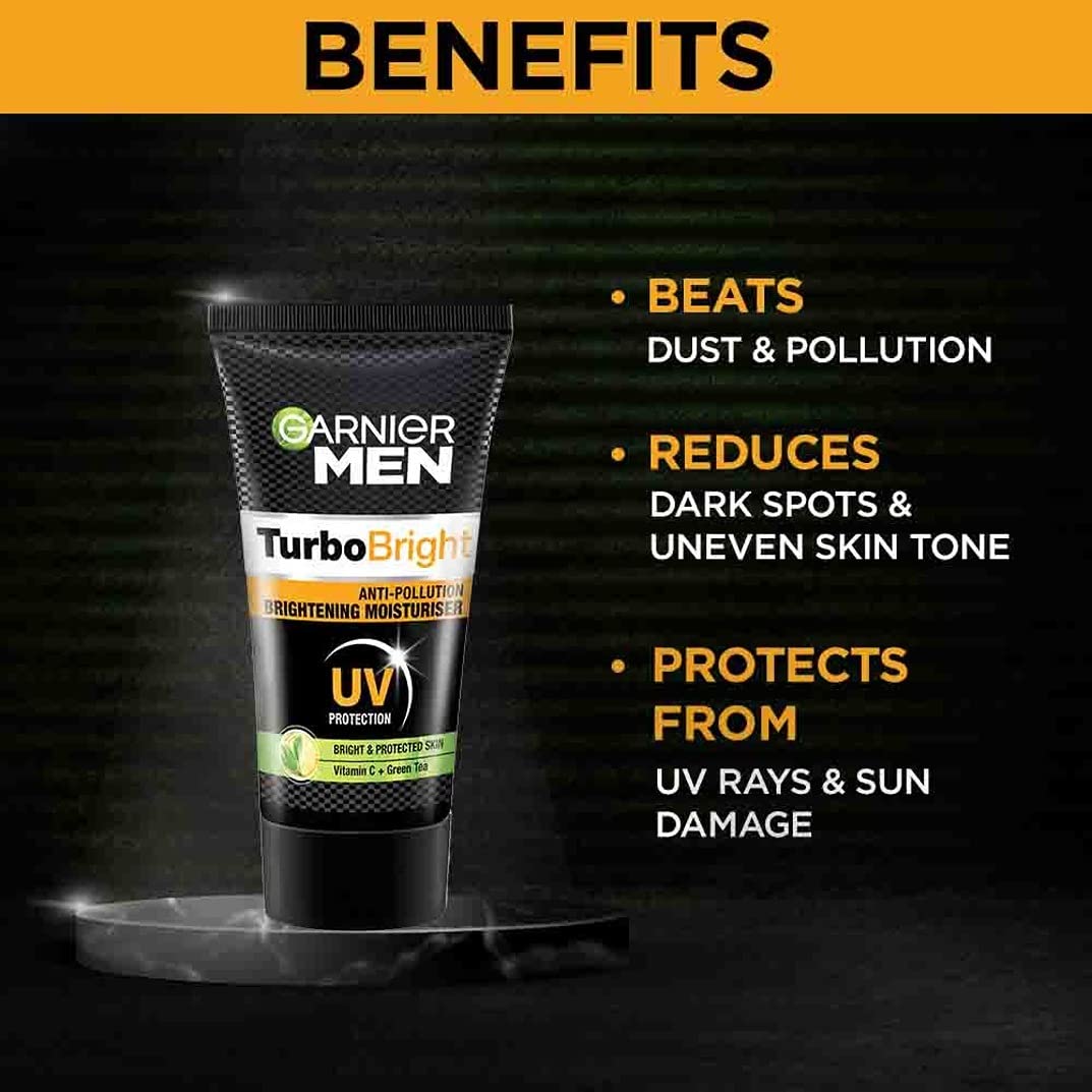 Garnier Men/ TurboBright/ Anti-Pollution Brightening Moisturiser With UV Protection (20gm)