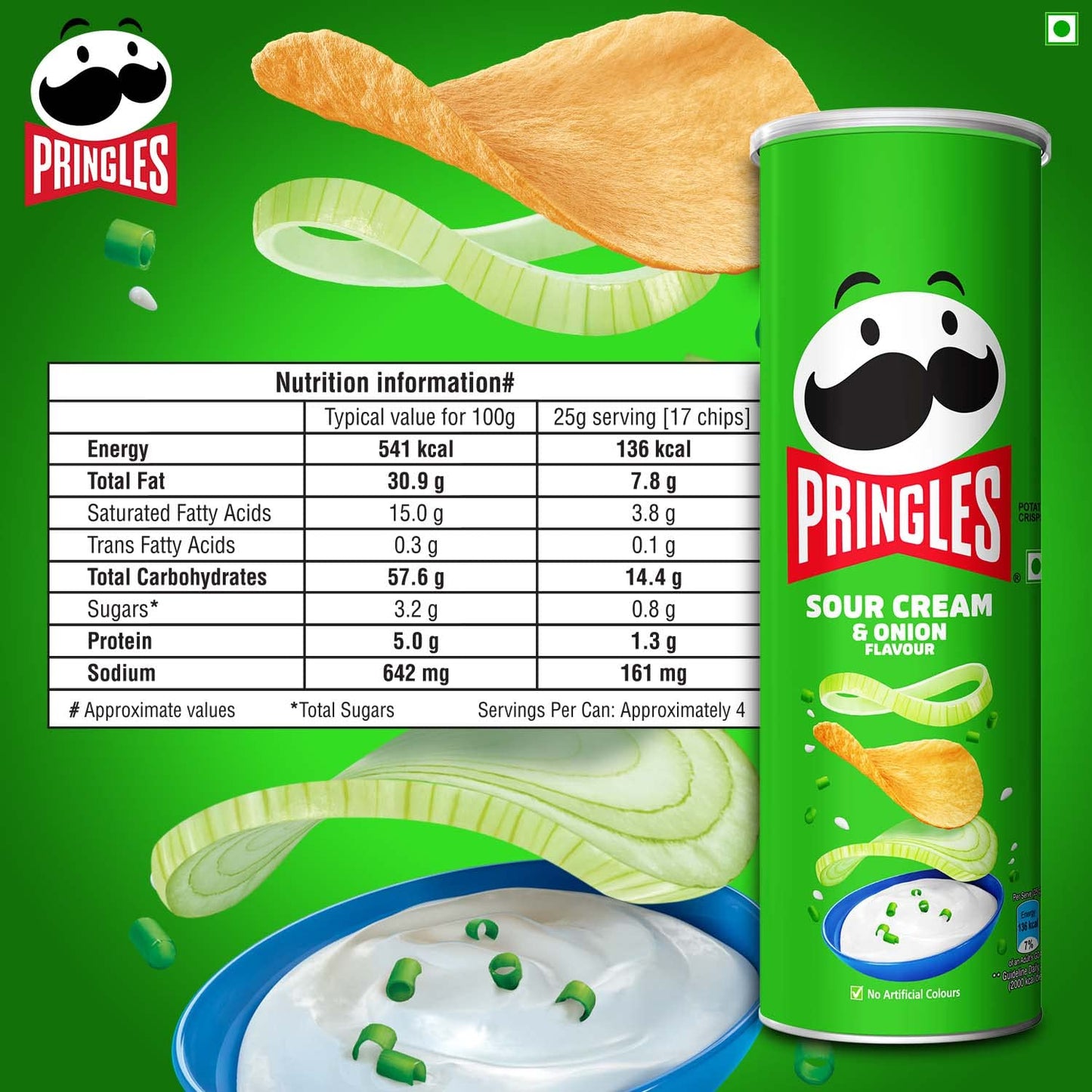 PRINGLES/ POTATO CHIPS/ SOUR CREAM & ONION FLAVOUR (107gm)