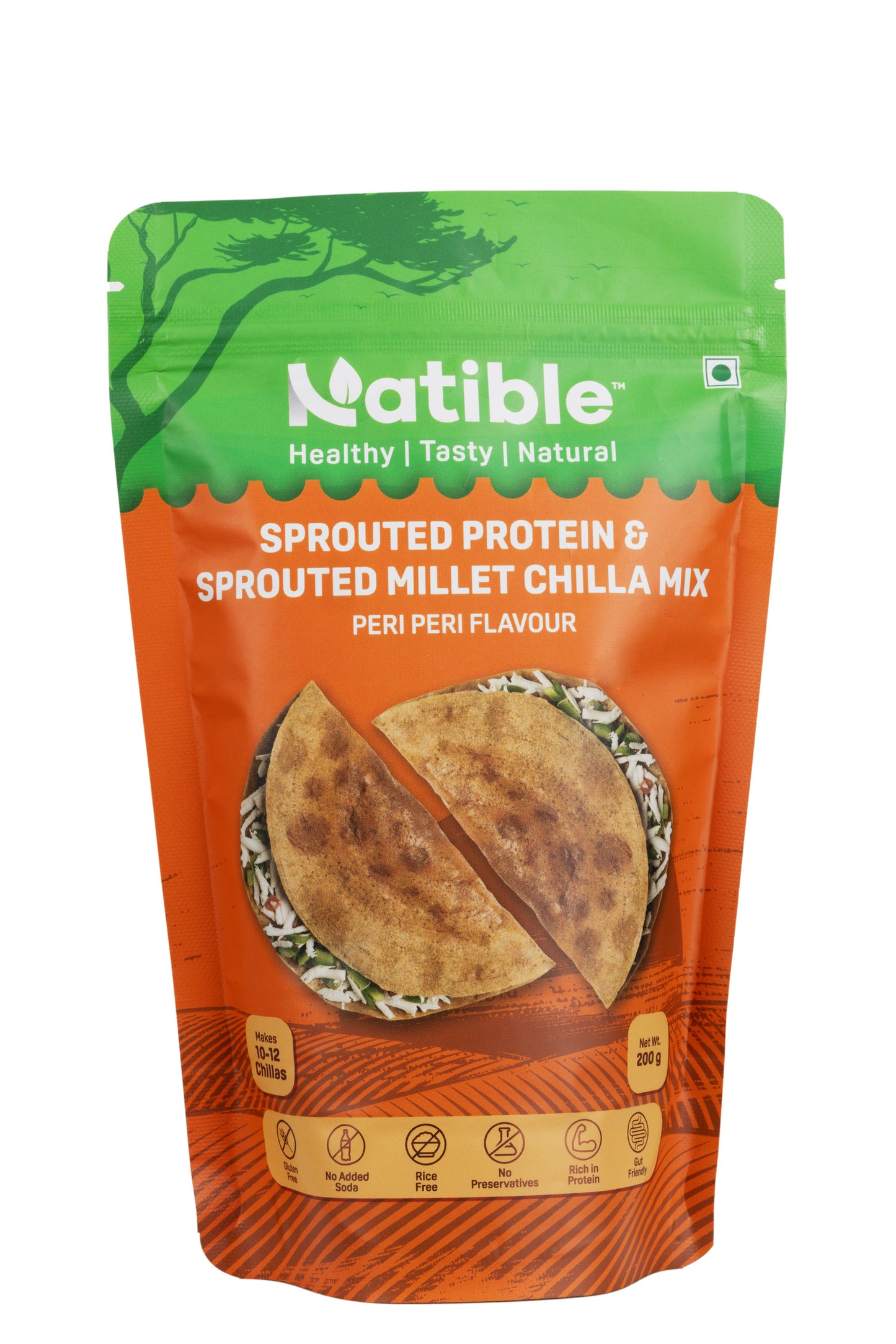 Natible/ Sprouted Protein & Sprouted Millet Chilla Mix Peri Peri Flavour(200gm)