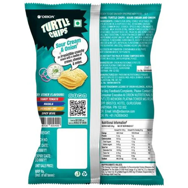 ORION TURTLE CHIPS PURE VEG SOUR CREAM & ONION CORN CHIP (28gm)