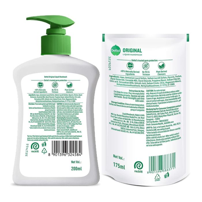 DETTOL ORIGINAL LIQUID HANDWASH (200ml)(FREE 175ml REFIL)