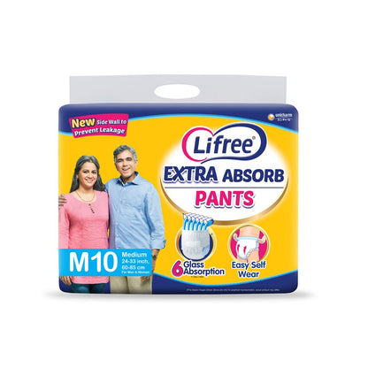 Lifree/ Adult Diapers/ Extra Absorb Pants(Medium)(10 Pants + 1 Diaper Free)