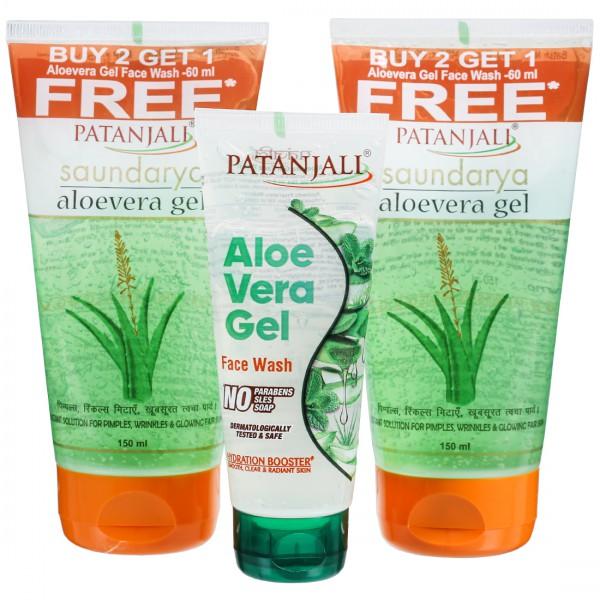 PATANJALI SAUNDARYA ALOEVERA GEL PACK OF 2 (150mlx2)(FREE ALOEVERA GEL FACEWASH 60ml)