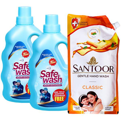 WIPRO/ SAFEWASH/ PREMIUM LIQUID DETERGENT/ BUY 1 GET 1 + ONE 750ml SANTOOR HANDWASH FREE(2kg)