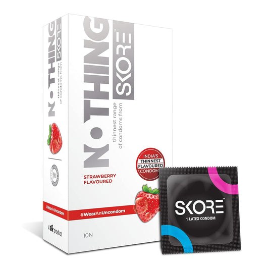 SKORE/ NOTHING CONDOMS/ THINNEST STRAWBERRY FLAVOURED CONDOMS (PACK OF 10)