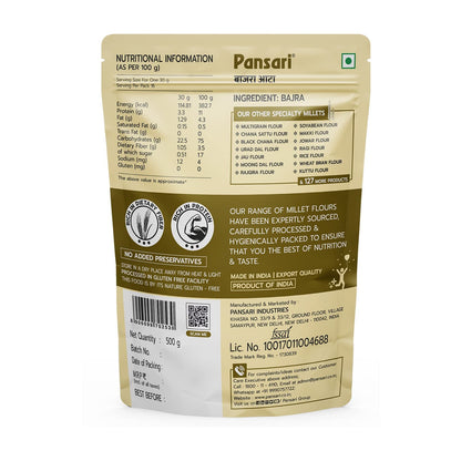 Pansari/ Bajra Flour - Pearl Millet(500gm) - Gluten Free