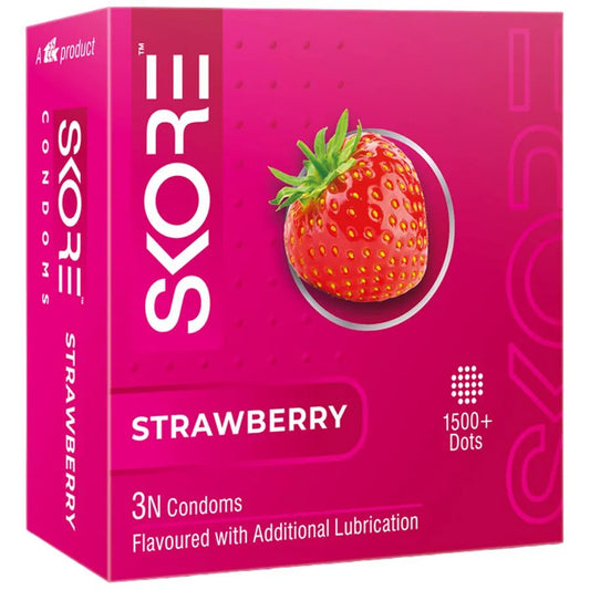 SKORE/ STRAWBERRY FLAVOURED CONDOMS/ FLAVOURED WITH ADDITIONAL LUBRICATION (PACK OF 3)