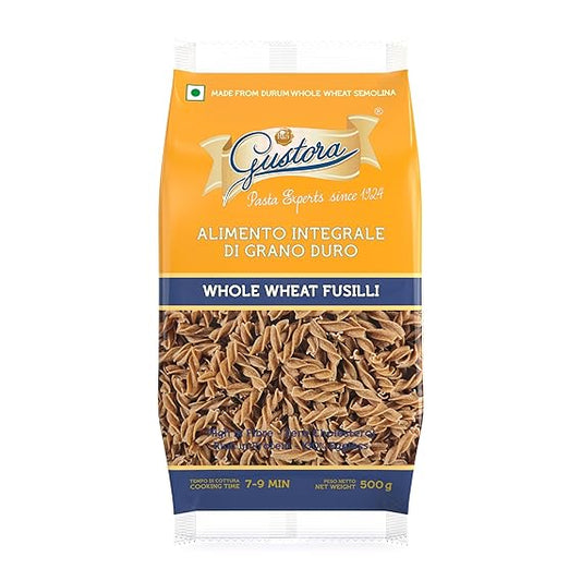 Gustora/ Whole Wheat Fusilli (500gm)- Made From Durum Whole Wheat Semolina