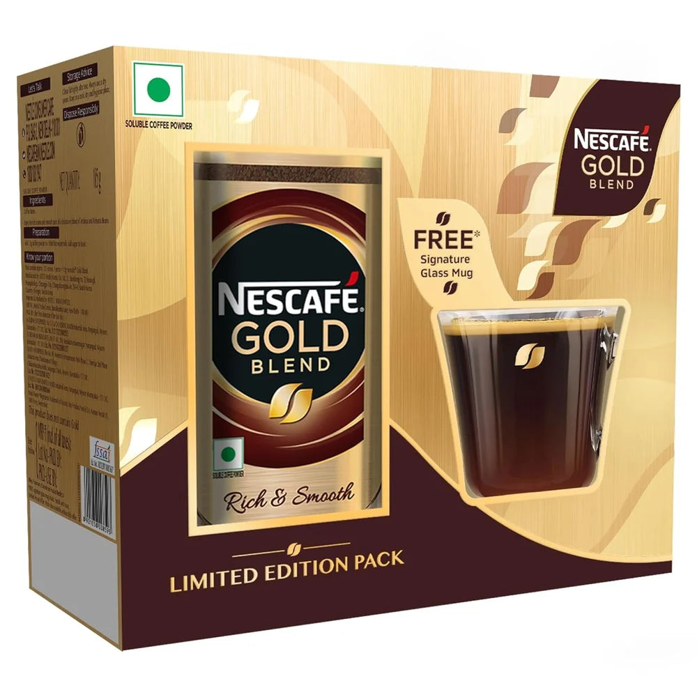 Nescafe/ Gold Blend/ Rich & Smooth Coffee (190gm) Free Signature Glass Mug