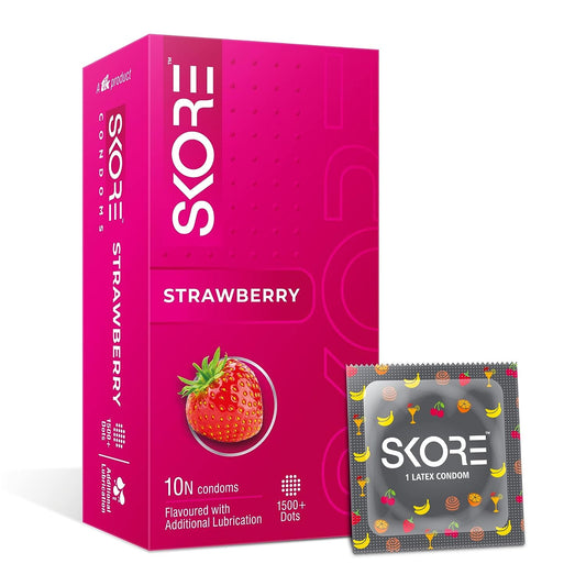 SKORE/ STRAWBERRY FLAOURED CONDOMS/ FLAVOURED WITH ADDITIONAL LUBRICATION (PACK OF 10)