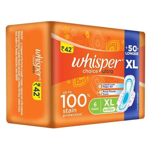 WHISPER CHOICE SANITARY PADS XL (EXTRA WIDER BACK) (6 PADS)