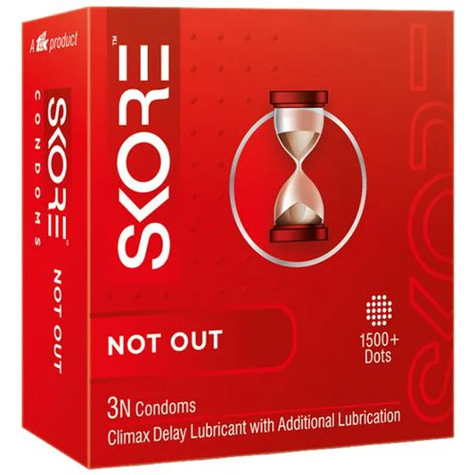 SKORE/ NOT OUT CONDOMS/ CLIMAX DELAY LUBRICANT WITH ADDITIONAL LUBRICATION (PACK OF 3)