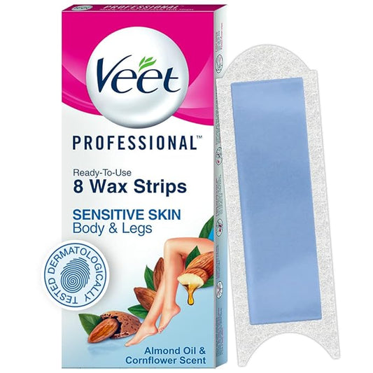 Veet/ Professional Ready-To-Used Half Body Wax Strip Almond oil &amp; Cornflower Scent(8 4x2)