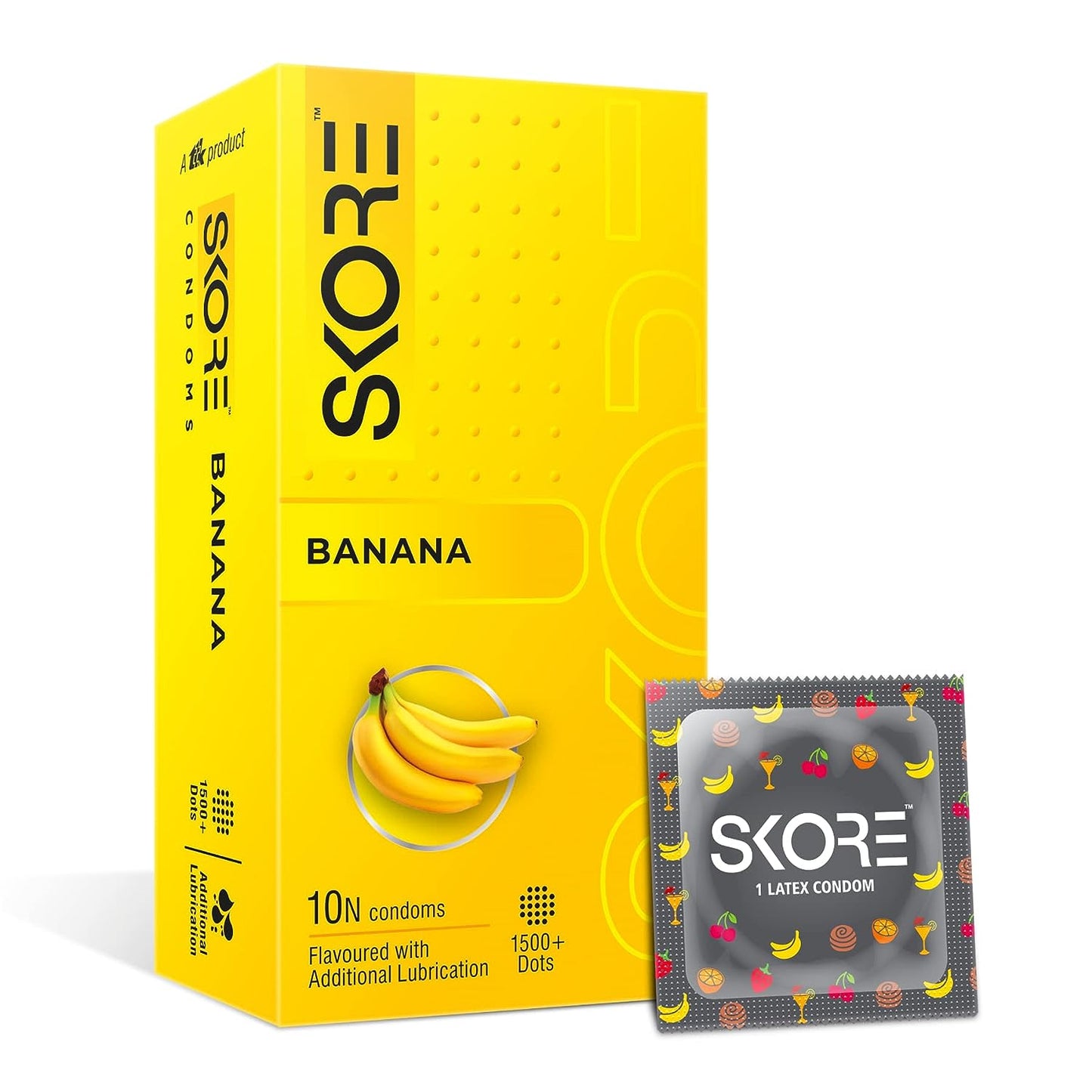 SKORE/ BANANA FLAVOURED CONDOMS/ FLAVOURED WITH ADDITIONAL LUBRICATION (PACK OF 10)