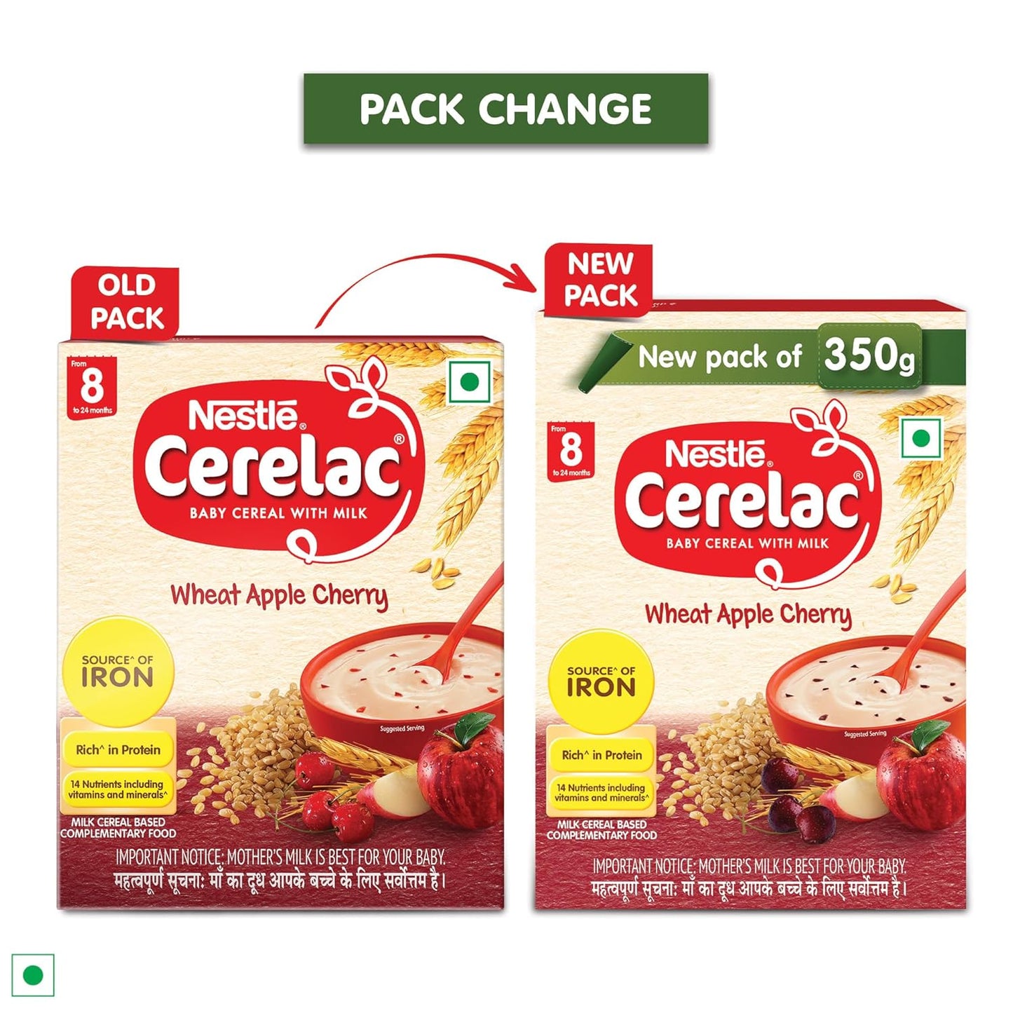 Nestle/ Cerelac - Wheat Apple Cherry(8 to 24 Months)(350gm)