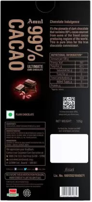 Amul/ 99% Cacao/ Ultimate Dark Chocolate(125gm)