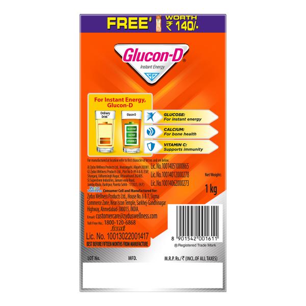 GLUCON-D INSTANT ENERGY TANGY ORANGE(1kg)(FREE SIPPER WORTH Rs.149)