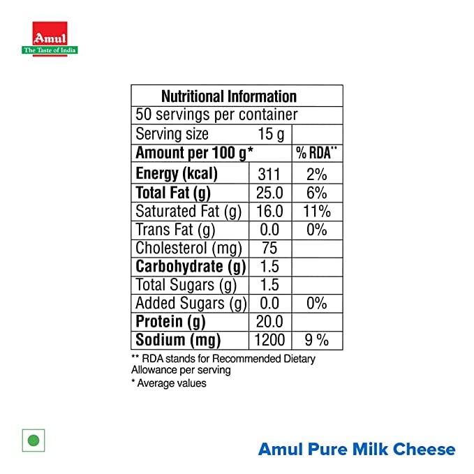 Amul/ Pure Milk Cheese Slices (50n)(750gm)