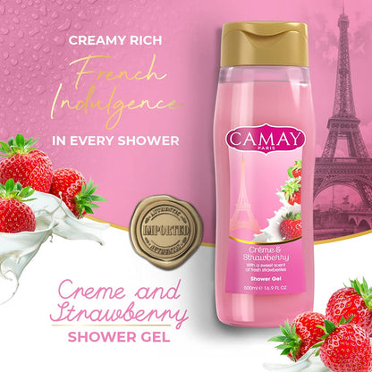 CAMAY PARIS CREME &amp; STRAWBERRY SHOWER GEL(with an sweet scent of fresh strawberries)(500ml)