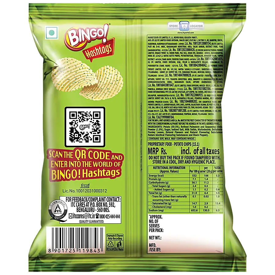 BIngo/ Hashtags Cream & Onion Potato Chips (22.5gm)