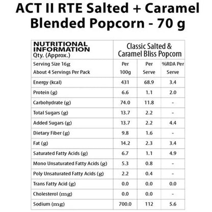 Act II/ Classic Salted & Caramel Blss/ Crispy & Crunchy Popcorn (70gm)