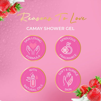 CAMAY PARIS CREME &amp; STRAWBERRY SHOWER GEL(with an sweet scent of fresh strawberries)(500ml)