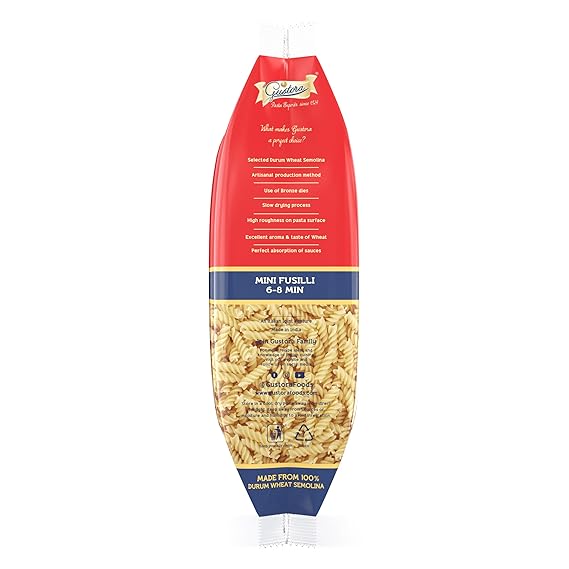 Gustora/ Mini Fusilli(500gm) - Made From 100% Durum Wheat Semolina