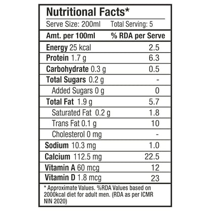 Epigamia/ Almond Beverage Unsweetened Milk/ Dairy Free(1ltr)