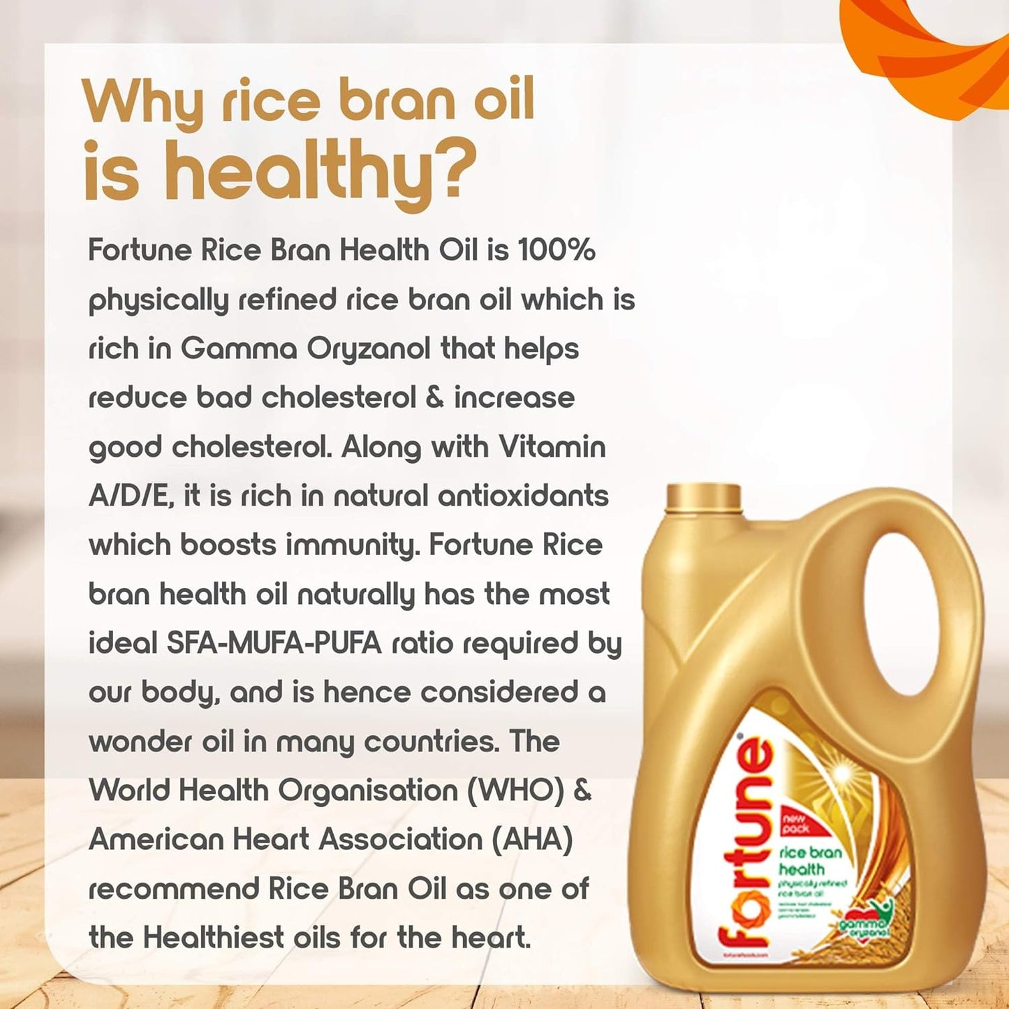 Fortune / Rice Bran Health/ Physically Refined Rice Bran Oil (5lt)