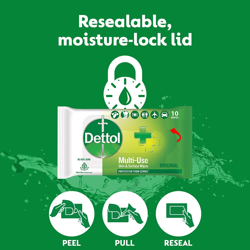 DETTOL MULTI-USE SKIN & SURFACE WIPES ORIGINAL (10WIPES)