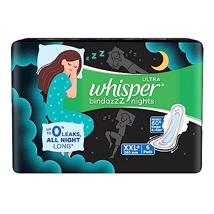 WHISPER THICK BINDAZZZ NIGHTS SANITARY PADS XXL+ (6 PADS)