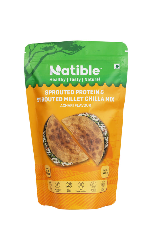 Natible/ Sprouted Protein & Sprouted Millet Chilla Mix Achari Flavour(200gm)