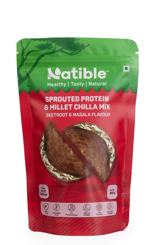 Natible/ Sprouted &amp; Millet Chilla Mix Beetroot&amp; Masala Flavour(200gm)