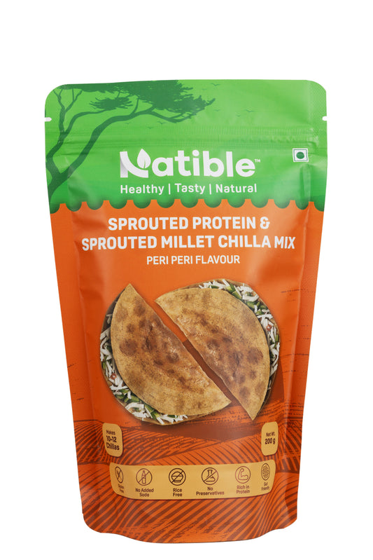 Natible/ Sprouted Protein &amp; Sprouted Millet Chilla Mix Peri Peri Flavour(200gm)