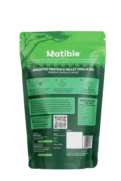 Natible/ Sprouted Protein &amp; Millet Chilla Mix Spanish &amp; Masala Flavour(200gm)