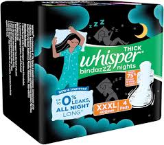 WHISPER THICK BINDAZZZ NIGHTS SANITARY PADS XxxL (4 PADS)